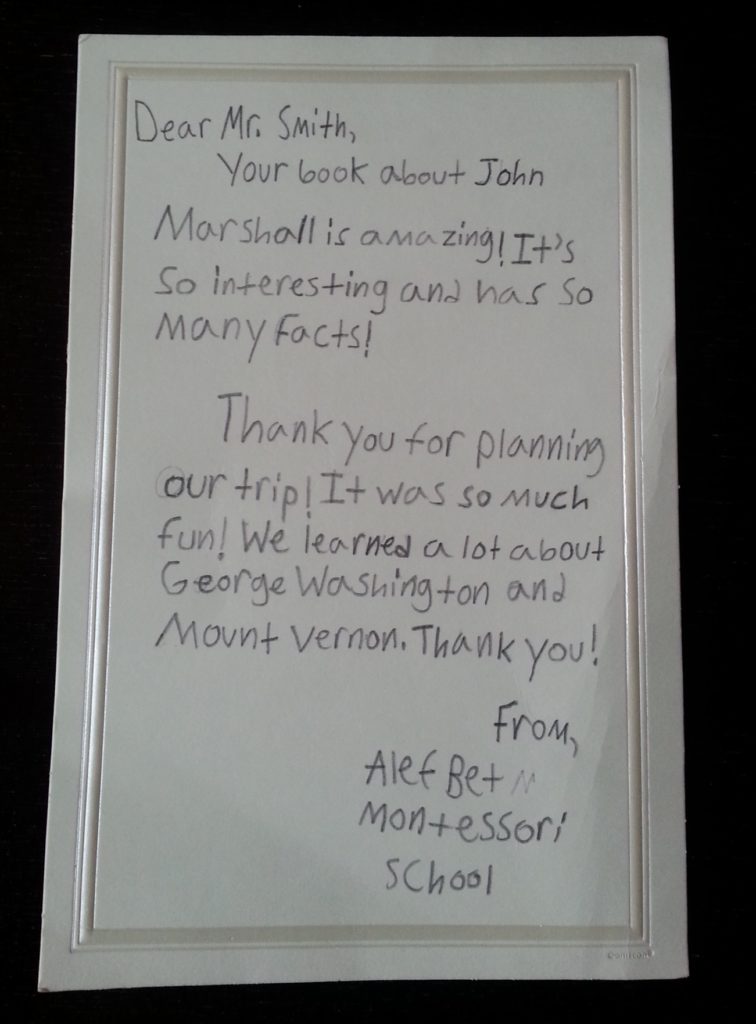 Thank you letter from The Alef Bet Montessori School